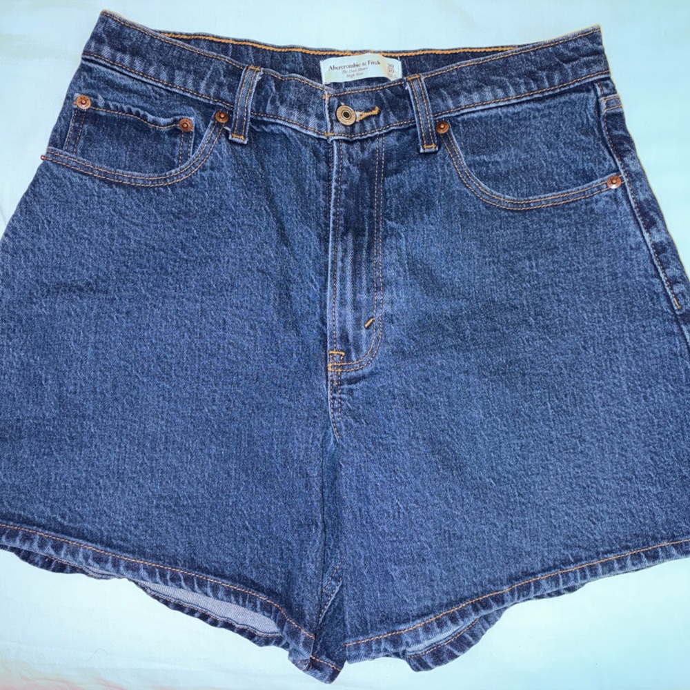 Abercrombie & Fitch Classic Blue Denim Dad Shorts (Curve Love)